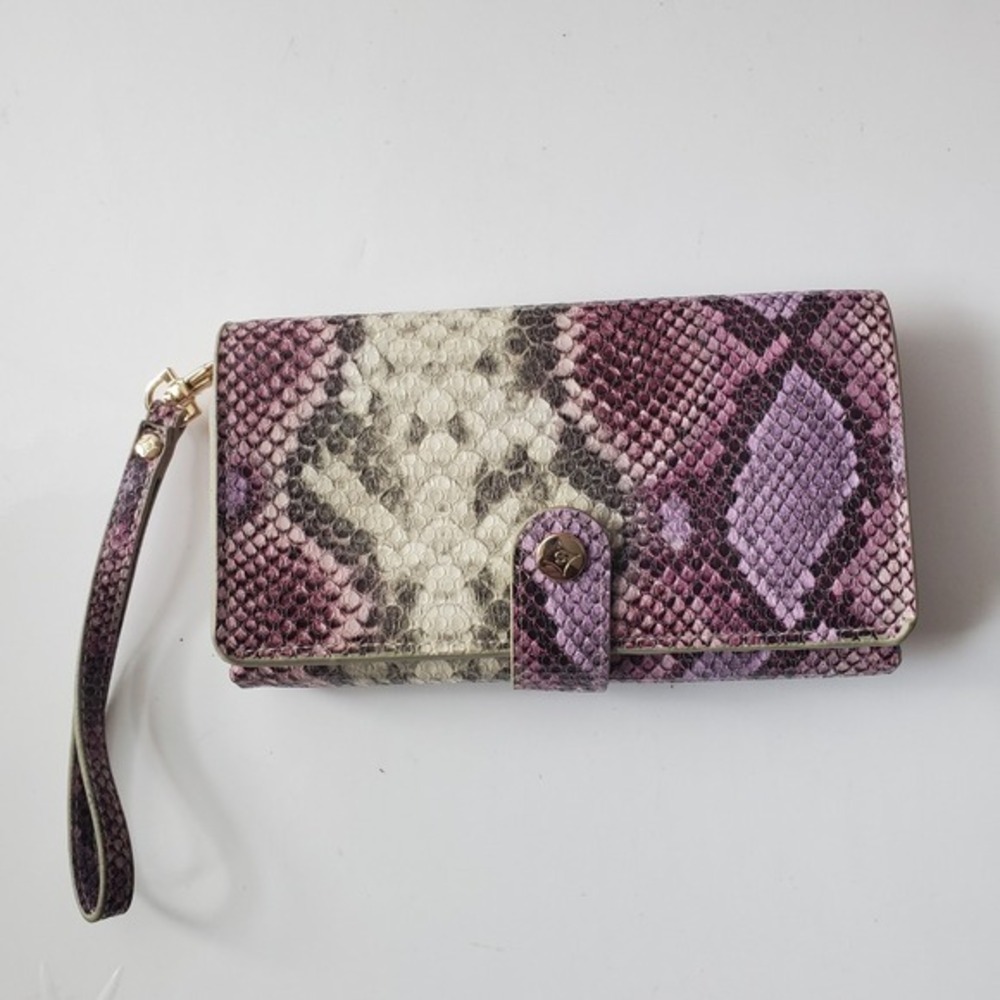 Stephanie Johnson Wristlet Wallet OS Purple Snakeskin Embossed Clutch Organizer
